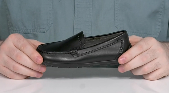 Black loafer for toddlers with wide feet.