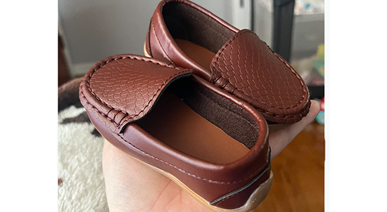 Brown loafer for toddlers with wide feet.