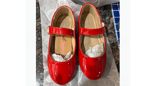 Red patent toddler Mary Jane dress shoe.