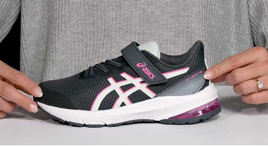 A pair of Asics shoes for girls with narrow feet.