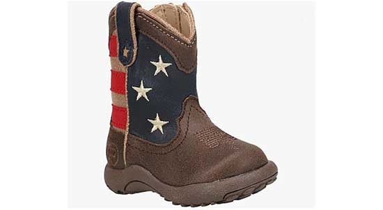 American print cowboy boots for toddlers with wide feet.