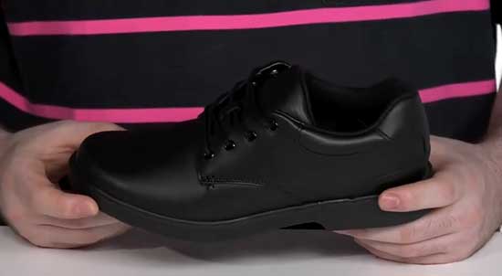 Black dress shoes for boys with wide feet.