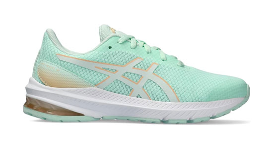 Supportive Asics running shoe for kids in mint color for girls.