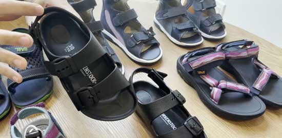 Avoid sandals with rigid backs for kids with Haglund's deformity.