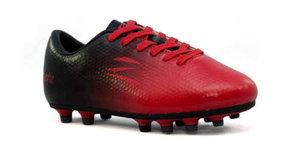 Zephz red soccer shoe for kids with wide or extra wide feet.