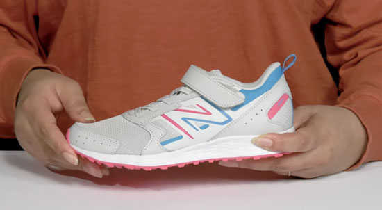 New Balance Fresh Foam 650 with round toe-boxes in white and pink for girls.