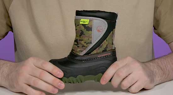 Western Chief camo snow boot for kids with wide feet.