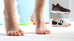 High top shoes that help prevent children from walking on their toes.