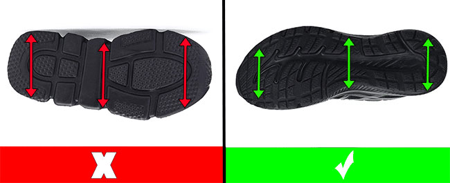 Kids shoe with a narrow platform vs kids shoe with a wider platform.