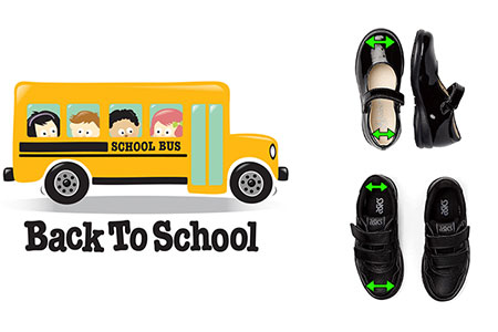 A list of black narrow back to school shoes for kids.