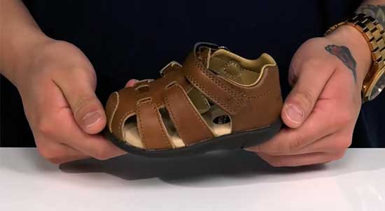 Brown dress sandal for boys with wide feet.