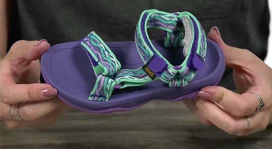 Supportive purple Teva sandal for girls with wide feet.