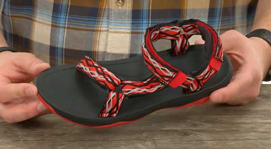 Supportive red Teva sandal for kids with wide feet.