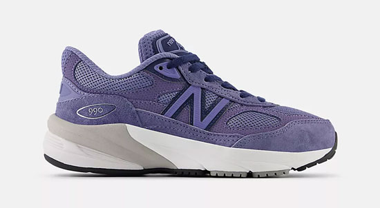 New Balance 990 for kids with laces in purple color.