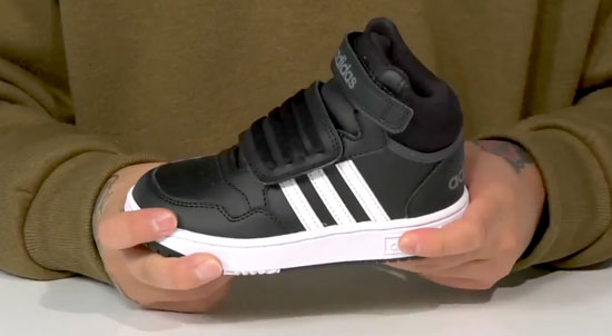 Supportive Adidas high-top shoe for kids with Velcro.