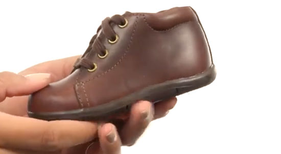 Supportive brown Stride Rite bootie for toddlers with flat feet.