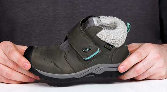 Waterproof and insulated Keen boot for kids with wide feet.