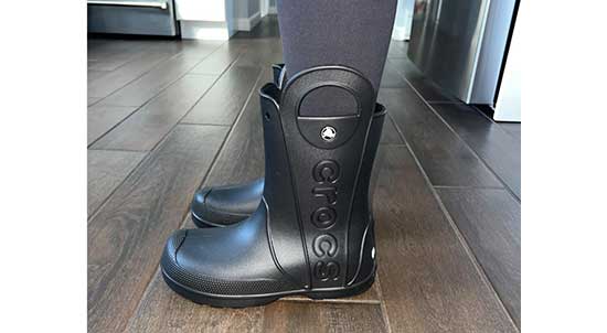 Black rain boots for kids with wide feet.