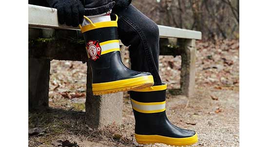 Wide fireman rain boots for kids.