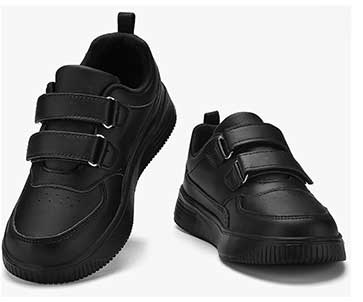 All black Velcro school shoes for kids.