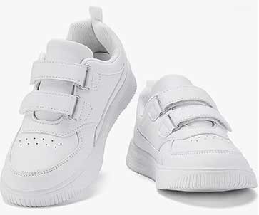 Double Velcro straps all white affordable school shoes for kids.