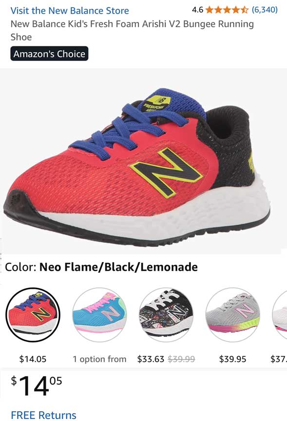 New Balance kids Fresh Foam Arishi previous version.