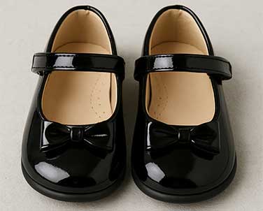 Black patent Mary Jane shoes for toddlers.