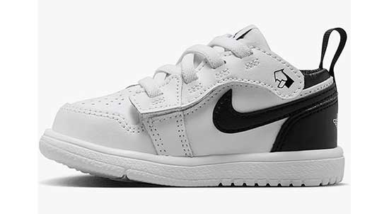 Black and white Jordan shoes for toddlers.