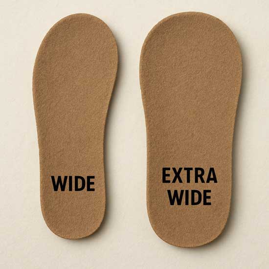 The difference in width between a wide insole versus an extra wide one.
