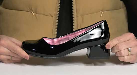 Black patent high heel shoes for girls.