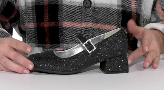 Black sparkly high heel shoes for girls.