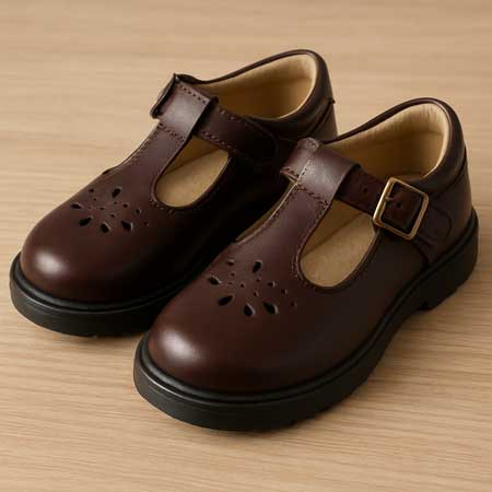 Brown leather shoes for girls.