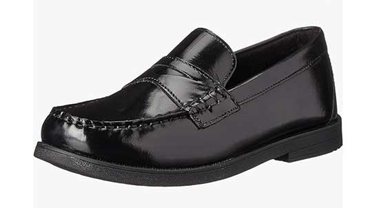 Narrow loafer dress shoes for kids.