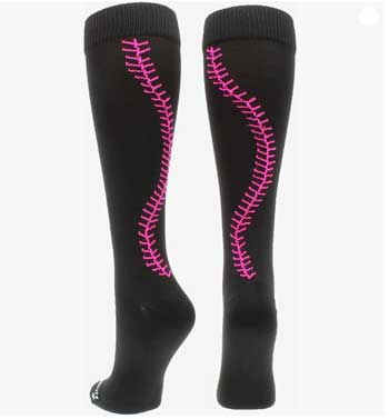 Pink softball socks for girls.