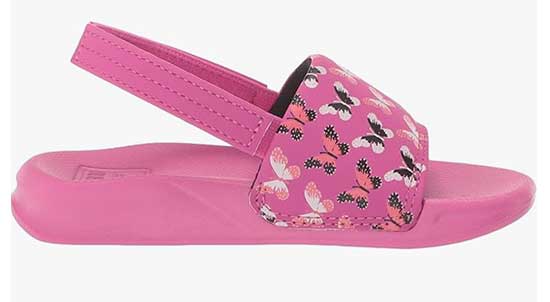 Pink toddler flip flops with support.