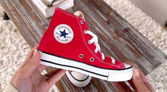 Red Converse shoes for kids.