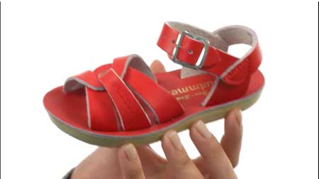 Red salt water sandals for kids.