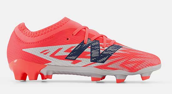Wide soccer shoes for kids by New Balance.