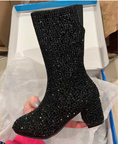 Black sparkly high heel boots for girls.