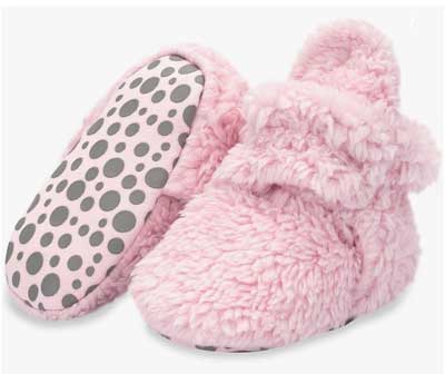 Pink baby booties for baby girls.