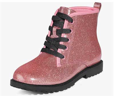 Pink glitter ankle boots for girls with wide feet.