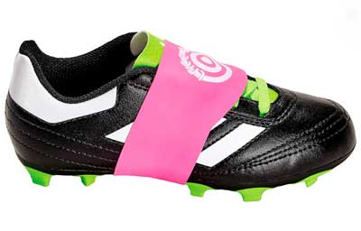 Pink lace bands for kids' soccer cleats.