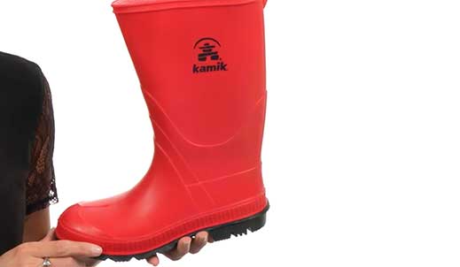 Red rain boots for kids with narrow feet.