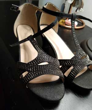 Sparkly black high heel shoes for girls.