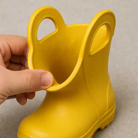 Toddler boots with oversized openings.