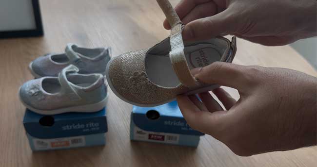 Extra wide Mary Jane shoe with extra long Velcro straps.