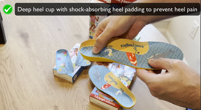 Footlogics orthotic insoles with deep heel cups.