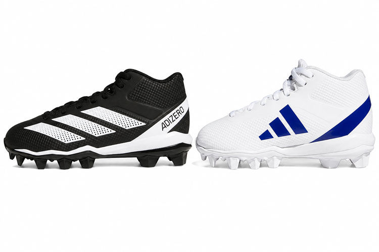 Adidas kids' football cleats for wide feet displayed side by side on a white background.