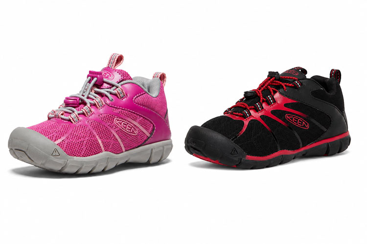 Durable KEEN sneakers for kids with protective toe caps and rugged outsoles.