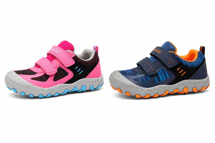 Durable Mishansha shoes for kids with double Velcro straps and reinforced toe caps.